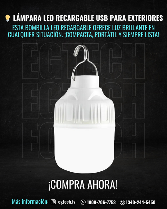 💡 Lámpara LED Recargable USB para Exteriores | Alta Luminosidad y Gancho Incorporado