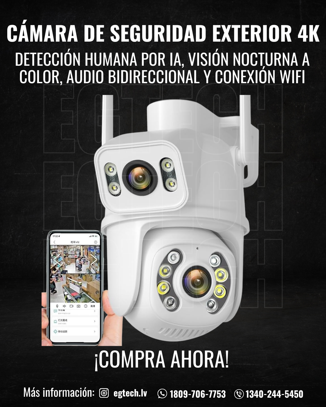 Cámara Wifi 4K BESDER Dual Lente Exterior con Detección Humana