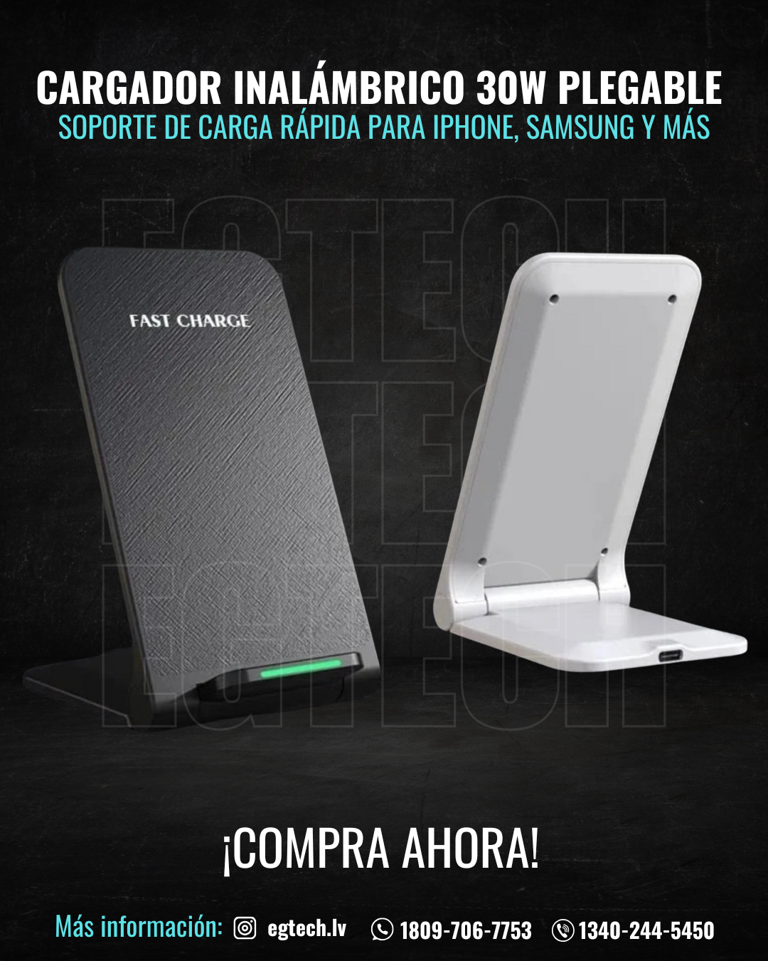 Cargador Inalámbrico 30W Plegable con Base – Soporte de Carga Rápida para iPhone, Samsung y Más