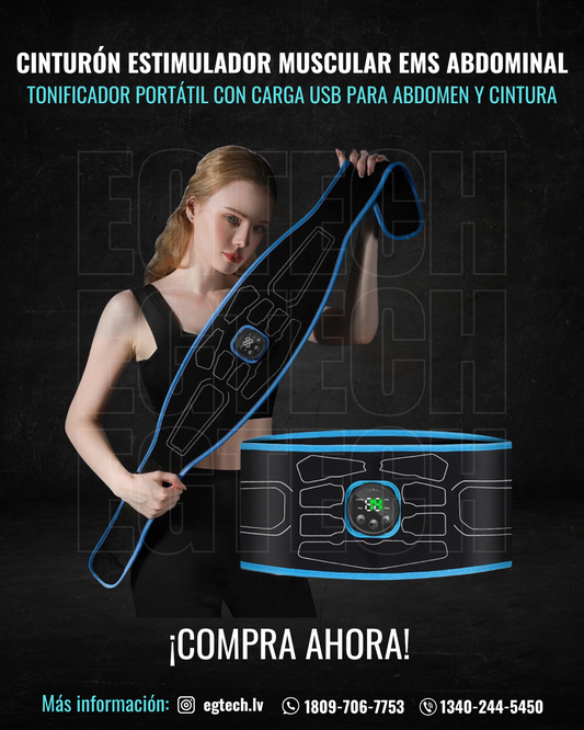 🔥 Cinturón Estimulador Muscular EMS Abdominal 🔋 | Tonificador Portátil con Carga USB para Abdomen y Cintura