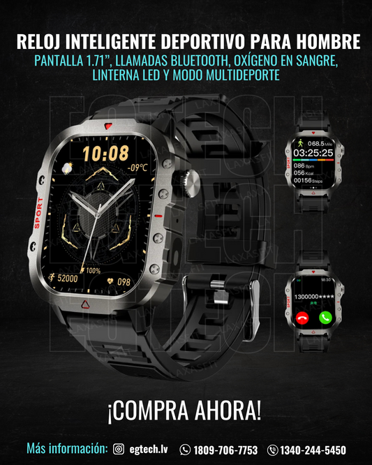 ⌚ LAXASFIT Reloj Inteligente Deportivo para Hombre – Pantalla 1.71”, Llamadas Bluetooth, Oxígeno en Sangre, Linterna LED y Modo Multideporte 🏃‍♂️💡