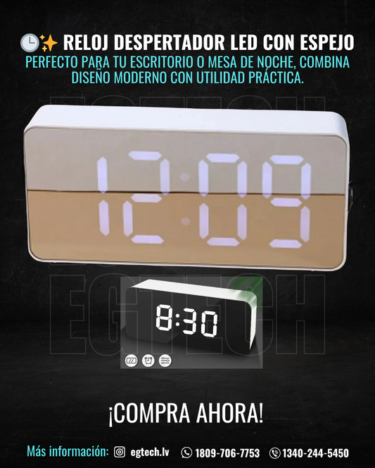 🕒✨ Reloj Despertador LED con Espejo | Diseño Moderno y Luz Nocturna 🌙🔌