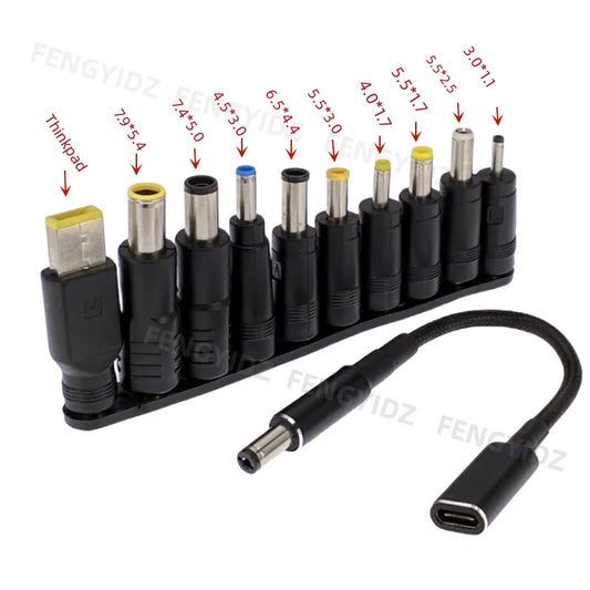 Cable de Carga Universal USB-C a Jack para Laptop 65W – Adaptador Inteligente para Portátiles