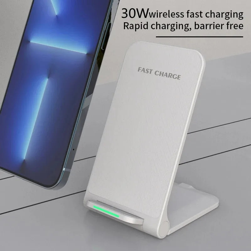 Cargador Inalámbrico 30W Plegable con Base – Soporte de Carga Rápida para iPhone, Samsung y Más